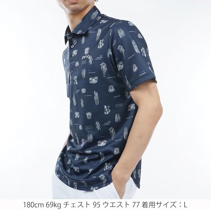 Amazon | [ピン アパレル] メンズ 半袖 ポロシャツ (サボテン柄